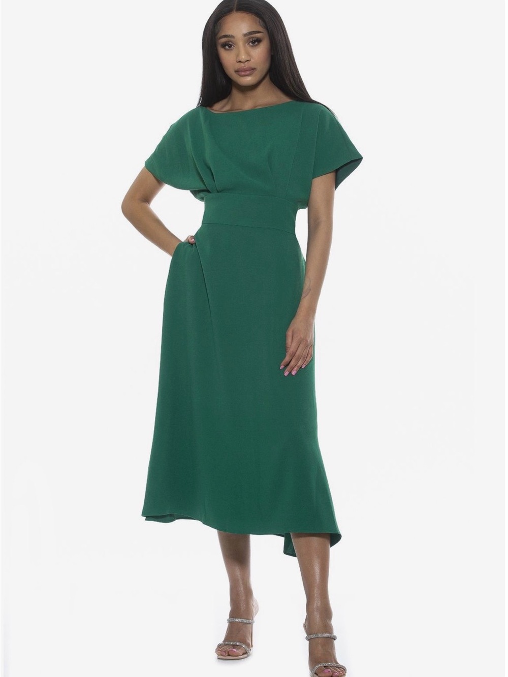 Alexia Admor Emerald Green Boatneck Midi Dress Sz 10